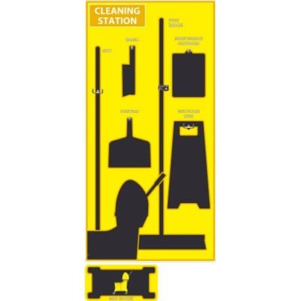 Nmc National Marker Cleaning Station Shadow Board, Yellow/Black, 72 X 36, Industrial Grade Aluminum SB148AL